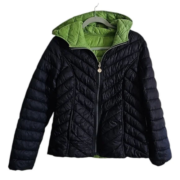 Nautica Womens Light Reversible Jacket With Hood Size M Green or Navy Coat - Picture 3 of 10